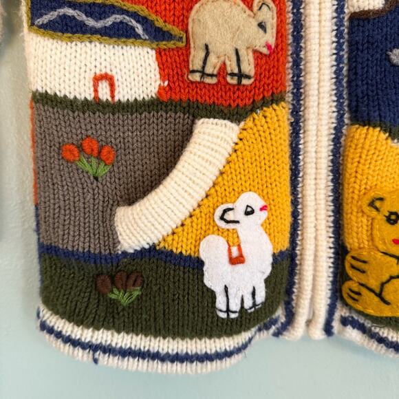 Sweater Kids Multicolor Hand Knitted Wool 3D Hooded Long Sleeve Full Zip - Picture 8 of 9